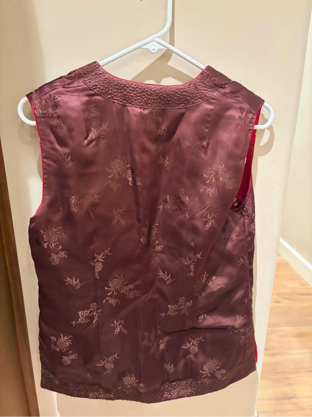 Vintage Red Floral Embroidered Reversible Chinese Traditional Vest - Picture 7 of 12